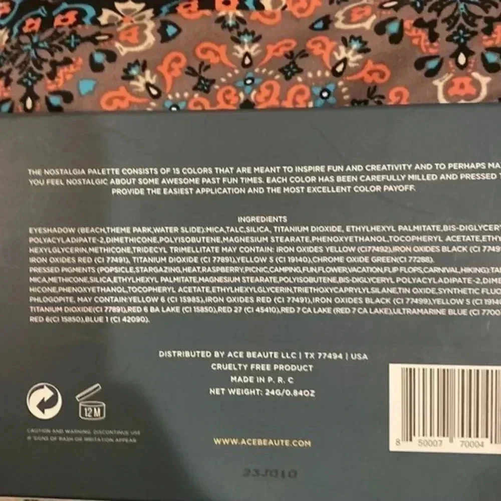 Ace Beaute Nostalgia Palette 15 shades eye shadow MSRP
